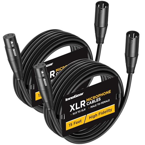 InnoGear 2 Pack 15 Feet XLR Cables Male to Female Microphone Cord, Black - color: Black, size: 15 Feet