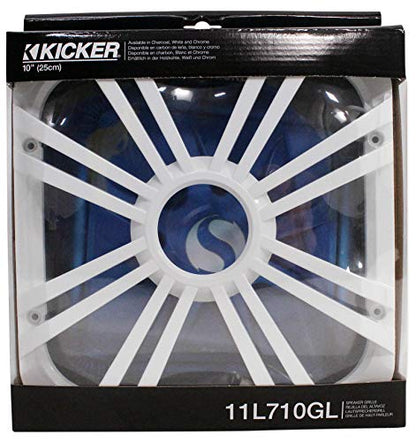 KICKER 10-inch (25cm) Square Subwoofer Grille for 11S10L7,LED, White | Illuminated woofer protection, rugged mesh speaker guard and cover, easy install, lights up your bass enclosure, 10 inch size