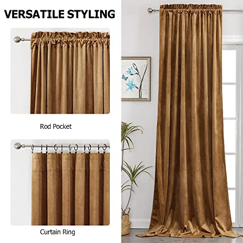 Benedeco Camel Velvet Blackout Curtains 52x84, 2 Panels | Elegant Room Darkening Thermal Insulated Noise Reducing Velvet Drapes with Back Tab and Rod Pocket for Living Room, Bedroom - color: Camel, size: 52"W x 63"L (Pack of 2)