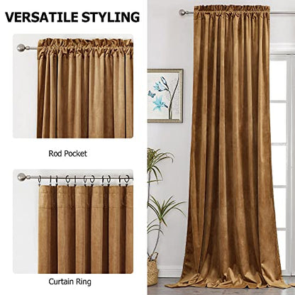 Benedeco Camel Velvet Blackout Curtains 52x84, 2 Panels | Elegant Room Darkening Thermal Insulated Noise Reducing Velvet Drapes with Back Tab and Rod Pocket for Living Room, Bedroom - color: Camel, size: 52"W x 90"L (Pack of 2)