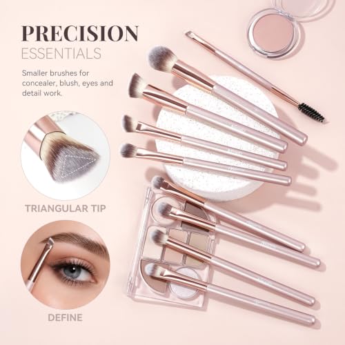 14 PCS Professional Makeup Brushes Set with Travel Cosmetic Bag(Pink) | Luxe Soft Synthetic Face & Eye Makeup Brush Kit for Foundation, Powder, Blush, Concealer, Eyeshadow, Contour, Eyebrow - color: 14PCS-0-Pink