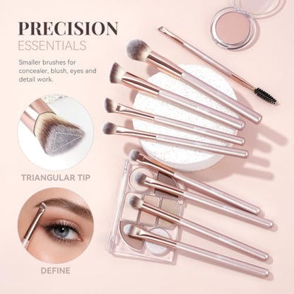 14 PCS Professional Makeup Brushes Set with Travel Cosmetic Bag(Pink) | Luxe Soft Synthetic Face & Eye Makeup Brush Kit for Foundation, Powder, Blush, Concealer, Eyeshadow, Contour, Eyebrow - color: 14PCS-0-Pink