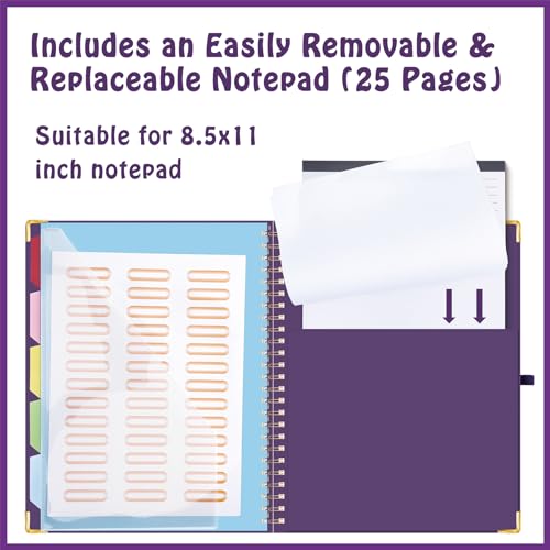 HAUTOCO Clipboard Folio with Refillable Lined Notepad for Letter Size (11" x 8.5"), 5 Dividers with 10 Pockets, Elastic Pen Holder and File Folder Labels, Spiral Nurse Clipboard Artboard(Dark Purple) - color: Dark Purple
