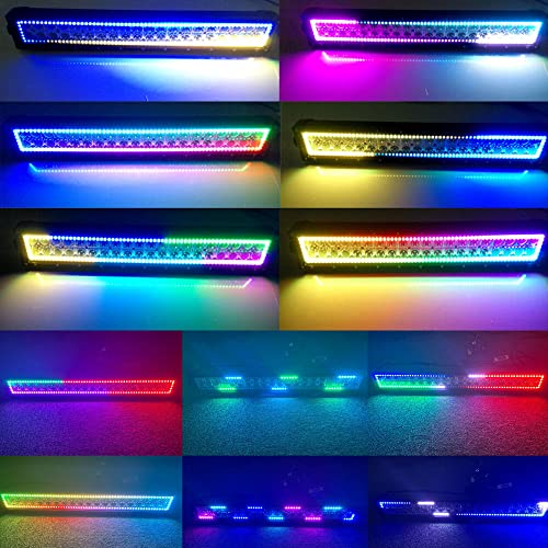 Lpteso RGBW LED Light Bar 50 inch 288W Flood Spot Combo Beam 2PCS 4 Inch 18W Flood RGB LED Pods with 16 Solid Colors Chasing RGB Halo Ring Changing with Strobe Flashing with Rocker Switch Wiring - size: 50Inch RGB Straight LED Light Bar
