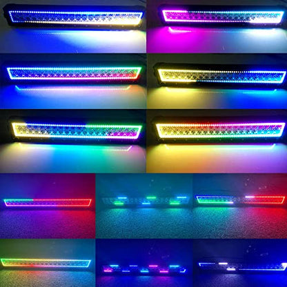 Lpteso RGBW LED Light Bar 50 inch 288W Flood Spot Combo Beam 2PCS 4 Inch 18W Flood RGB LED Pods with 16 Solid Colors Chasing RGB Halo Ring Changing with Strobe Flashing with Rocker Switch Wiring - size: 50Inch RGB Straight LED Light Bar