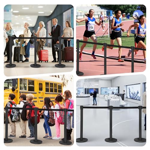 12 Pack Crowd Control Stanchion Set with 9.8ft Retractable Belt, Safety Barrier Post & 2 Pcs Sign Holder - Black Heavy Duty Crowd Control Barriers for Events, Weddings, Theaters, Exhibitions