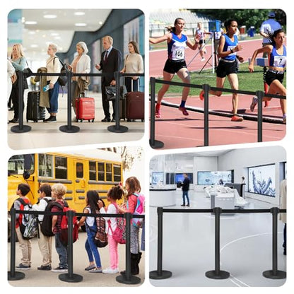 12 Pack Crowd Control Stanchion Set with 9.8ft Retractable Belt, Safety Barrier Post & 2 Pcs Sign Holder - Black Heavy Duty Crowd Control Barriers for Events, Weddings, Theaters, Exhibitions