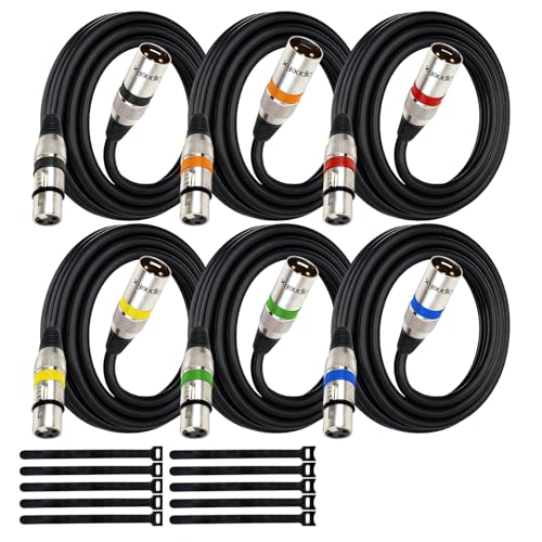 Balanced XLR Cable, 6ft 6 Packs, 3 Pin Male to Female Microphone Cable, XLR to XLR Mic Cable for Speaker or PA System, PVC Jacket - size: 6 Feet, style: 6 pack