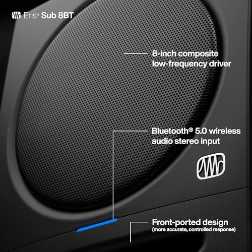 PreSonus Eris Sub 8BT — 8" Inch Powered Subwoofer, Powered Sub, Active Subwoofer, Wireless, Bluetooth, Home Audio, Bass Speaker, Home Theater, Music Production, Gaming - color: Black, size: 8" Subwoofer Bluetooth