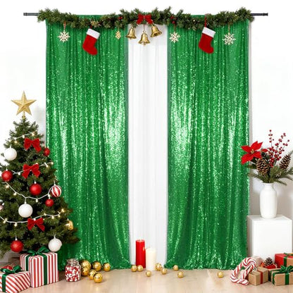 PartyDelight Green Sequin Backdrop Curtains 2x8ft 2 Panels - color: Green, size: 24"W x 96"L (Pack of 2)