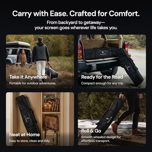 AWOL Valerion 150" Outdoor Projector Screen with Stand – 3-Min Setup, Wheeled Carry Bag, 4K/8K UHD Support, Freestanding, Portable Alloy Frame, 16:9 HD, Lightweight for Camping, Backyard, Home Theater - size: 150 inches