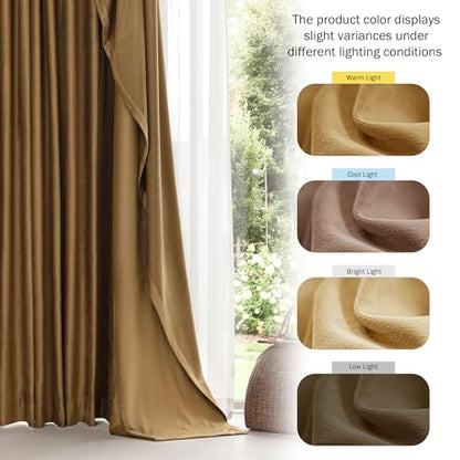 Beauoop Golden Brown Velvet Curtains for Bedroom Living Room 52x72 2 Panels - color: Gold Brown, size: 52"W x 72"L (Pack of 2)