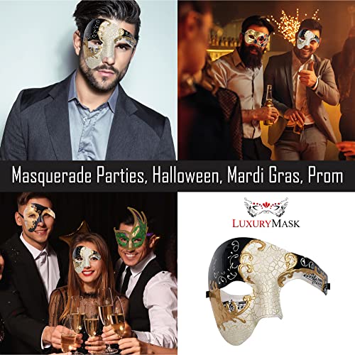 Masquerade Mask For Men Phantom Of The Opera Mask Prom Mardi Gras Haloween Venetian Half Face Mask - color: Black Gold