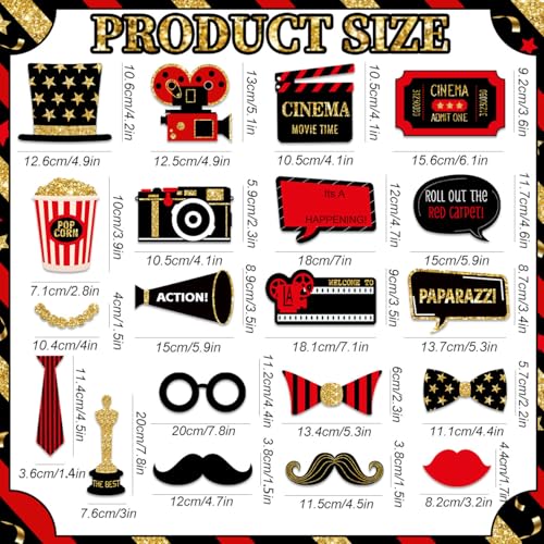 Movie Night Theme Party Decorations Now Showing Photo Booth Props for Movie Theater Themed Red Carpet Birthday Party Favors Supplies, 21 Pieces