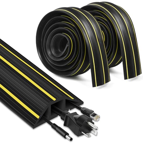 Floor Cable Cover, 15FT Cord Covers for Wires Floor, Extension Outdoor Cord Cover Cable Protector, Heavy Duty PVC Duct, 3 Channels Cord Hider Floor Cable Management, Black - color: Black, size: 15 ft