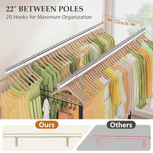 Gewudraw Clothes Rack Heavy Duty Load 900 Lbs With Wheels, Double Rod,Black | Rolling Clothing Rack, Adjustable Height, Extendable Rod, Portable, Collapsible, Shelf, Hooks,for Wardrobe,Bedroom,Commercial - color: Black, style: Double Rod