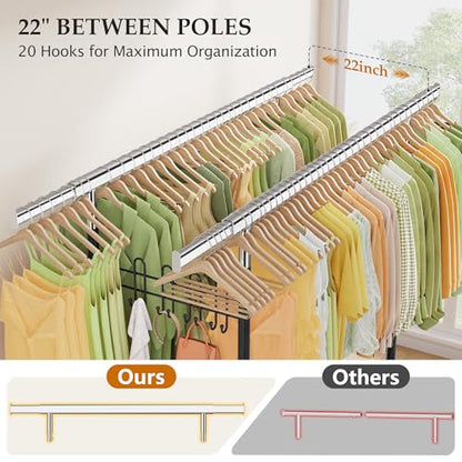 Gewudraw Clothes Rack Heavy Duty Load 900 Lbs With Wheels, Double Rod,Black | Rolling Clothing Rack, Adjustable Height, Extendable Rod, Portable, Collapsible, Shelf, Hooks,for Wardrobe,Bedroom,Commercial - color: Black, style: Double Rod