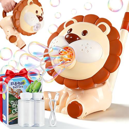 Lion Automatic Bubble Machine for Kid Princess Toy 3 4 5 6 7 8 Year Old Little Girl Gift Lawn Mower Maker Blower Outdoor Juegos Juguetes Burbujas Niñas Easter Present