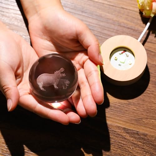 3D Hippopotamus Gifts for Women Crystals Ball 60mm - Hippopotamus Figurines Decor Glass Animals Figurine Hippo Gifts Stuff for Room Birthday for Best Friend Lovers Keepsake Paperweight - style: Hippo