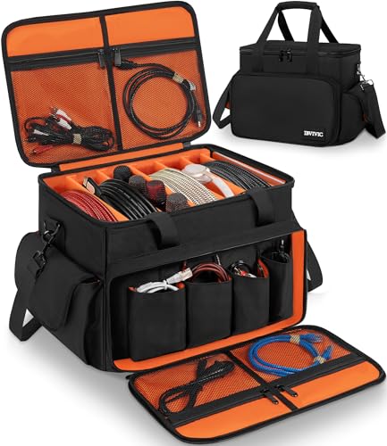 DJ Cable File Bag with 6 Detachable Dividers High Capacity Gig Cable Bag - color: Orange Black, size: 14L x 12W x 10H inch