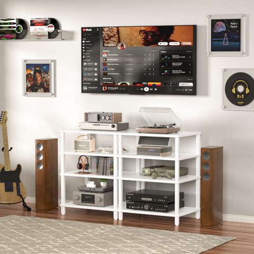 LELELINKY 4-Tier AV Media Player Stand, Stereo Stand, Modern Audio Shelf,Wooden TV Stand,Multifunctional Media Console Shelf, Suitable for Home, Conference Room, White - color: White, size: 4 Tier