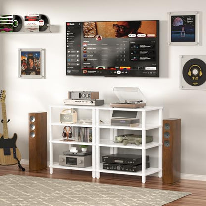 LELELINKY 4-Tier AV Media Player Stand, Stereo Stand, Modern Audio Shelf,Wooden TV Stand,Multifunctional Media Console Shelf, Suitable for Home, Conference Room, White - color: White, size: 4 Tier