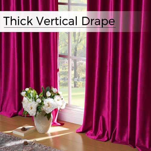 Hot Pink Velvet Curtains 84 Inch: Fuschia Pinch Pleated 2 Panels Elegant Living Room Darkening Thermal Insulated Drapes with Hooks- Luxury Soundproof Noise Reducing Back Tab Window Curtain for Bedroom - color: Pinch Pleated | Hot Pink, size: 40"W x 84"L (