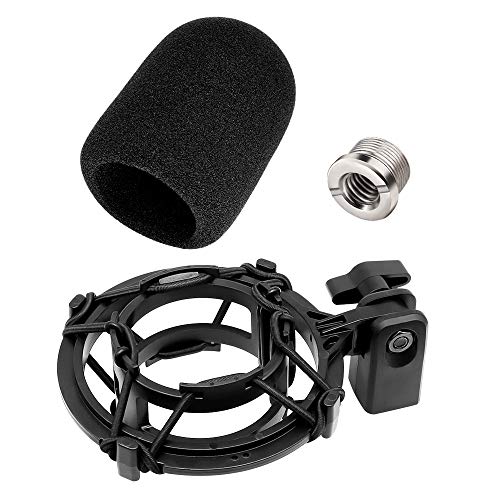 AT2020 Microphone Shock Mount with Pop Filter, Custom Built for AT2020 Mic | Pop Filter & Anti-Vibration Suspension, Holder Clip, Fits Audio technica AT2020USB+/AT2035/ATR2050/AT3035/AT3060 for Studio - size: AT2020 Shock Mount with Windscreen