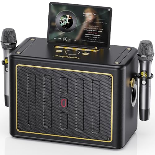 JYX Karaoke Machine with 2 Wireless Microphones, Portable Bluetooth Singing PA System Bass/Treble Adjustment, Supports TV Connetion/Bluetooth/USB/TF/AUX for Home Party - color: Gold