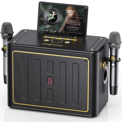 JYX Karaoke Machine with 2 Wireless Microphones, Portable Bluetooth Singing PA System Bass/Treble Adjustment, Supports TV Connetion/Bluetooth/USB/TF/AUX for Home Party - color: Gold