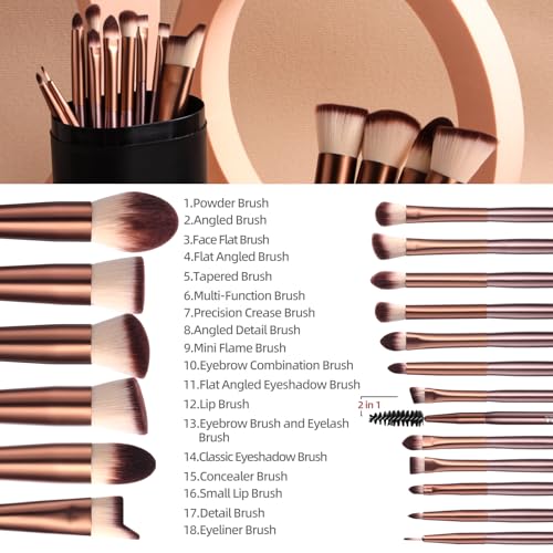 BS-MALL Makeup Brush Set, 18 PCS Professional Makeup Brushes with Case, Premium Synthetic Foundation Powder Concealer Blush Eyeshadow Brushes, Complete Face & Eye Makeup Kit for Beginners & Pros - color: C-Brown