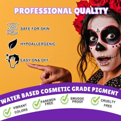 Bowitzki Face Paint Kit,42 Water Based Non Toxic Face Paint with face paint Colors,16 Glitters, 32 Stencils & 10pcs Brushes, Professional Body Face Paint Makeup For Party,Halloween,Carnival,Festival - color: 42 colors