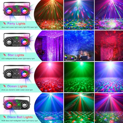 Party Disco Ball, Dj Disco Light Strobe Dance Sound Activated with Remote Control Stage Rave Karaoke Light Ocean Star Projector for Club Dancing Parties KTV Christmas Halloween Birthday Glow Party