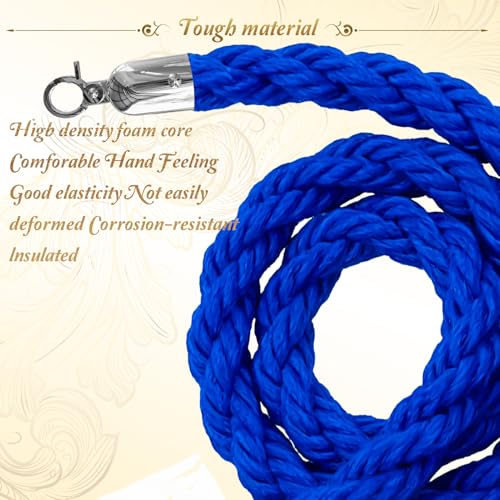 4PCS Blue Barrier Stanchion Rope 5 Ft Crowd Control Ropes Barrier with Silver Hooks for Party - color: Braided-Blue&Silver, size: 4PCS