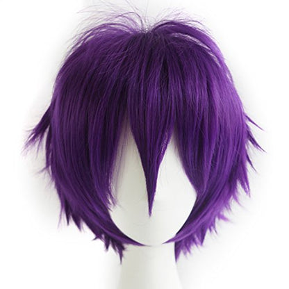 LABEAUTÉ Short Fresh Purple Anime Cosplay Wig Male Men Anime Layered Unisex Heat Resistant Hair Wig with Bangs for Party and Halloween for Gift + Free Cap - color: Fresh Purple