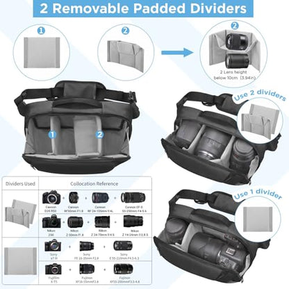 TAAOKA Camera Sling Bag,Waterproof Camera Case with Tripod Holder,Lightweight DSLR/SLR/Mirrorless Camera Bags Crossbody for photographers-Black - color: Black