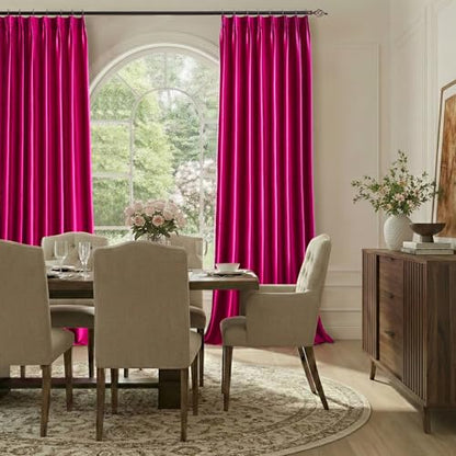 Hot Pink Velvet Curtains 90 Inch: Fuschia Pinch Pleated 2 Panels Elegant Living Room Darkening Thermal Insulated Drapes with Hooks- Luxury Soundproof Noise Reducing Back Tab Window Curtain for Bedroom - color: Pinch Pleated | Hot Pink, size: 40"W x 90"L (