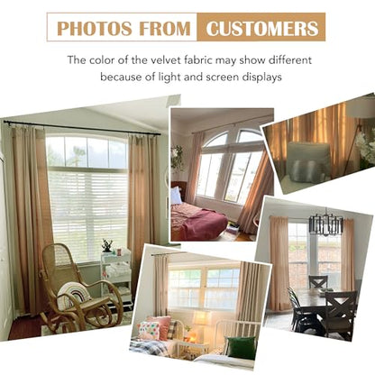 Beauoop Beige Velvet Curtains for Bedroom Living Room 52x72 2 Panels - color: Beige, size: 52"W x 72"L (Pack of 2)