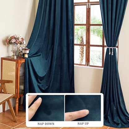 YOFUN 84 inches 2 Panels, Dark Blue Blackout Luxury Velvet Curtains Thermal Insulated Heat Block Soundproof Window Panels Soft Drapes for Bedroom Living Room, Rod Pocket & Back Tab, W52 x L84 - color: Dark Blue, size: 52"W x 84"L (Pack of 2)