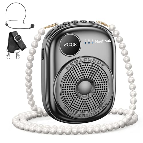 Voice Amplifier for Teacher,Portable Wired Voice Amplifier Headset | Microphone and Speaker,Rechargeable Mini Voice Amplifier for Classroom,Speech,Training,Tour Guide,Pearl Chain Design-White - color: Black