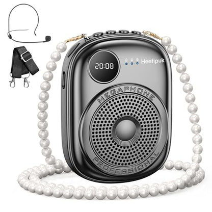 Voice Amplifier for Teacher,Portable Wired Voice Amplifier Headset | Microphone and Speaker,Rechargeable Mini Voice Amplifier for Classroom,Speech,Training,Tour Guide,Pearl Chain Design-White - color: Black