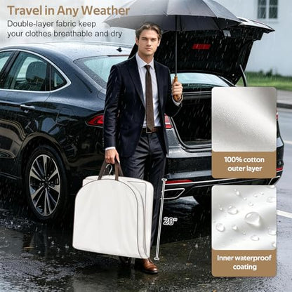 MISSLO 40" Cotton Garment Bags for Travel Waterproof Suit Bag Travel Mens Breathable Suit Cover Foldable Fur Coat Covers for Closet Storage for Women Short Hanging Clothes Bag for Jacket, Shirt, Dress - size: 40 inch
