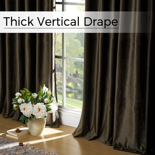 Brown Velvet Pinch Pleated Curtains: 90 Inches Long 2 Panels Set Luxury Living Room Darkening Thermal Insulated Drape with Hooks- Elegant Soundproof Noise Reducing Back Tab Window Curtain for Bedroom - color: Pinch Pleated | Brown, size: 40"W x 90"L (Pack