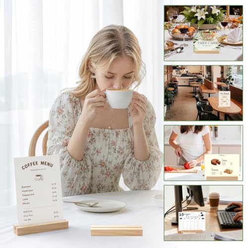 10Pcs 4.72x1.38 Inches Wood Table Number Stands, Wooden Place Card Holders, Acrylic Sign Holders for Wedding, Ceremony, Birthday, Party, Home Decoration, Events (3mm Slots) - size: 10 Pcs- L 4.72"- Slots 3mm