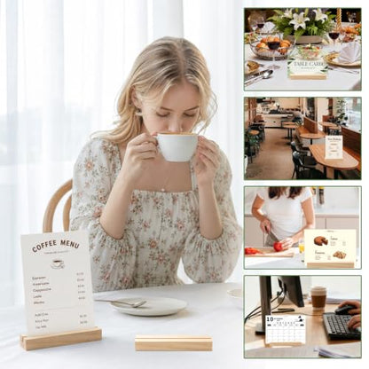 10Pcs 4.72x1.38 Inches Wood Table Number Stands, Wooden Place Card Holders, Acrylic Sign Holders for Wedding, Ceremony, Birthday, Party, Home Decoration, Events (3mm Slots) - size: 10 Pcs- L 4.72"- Slots 3mm