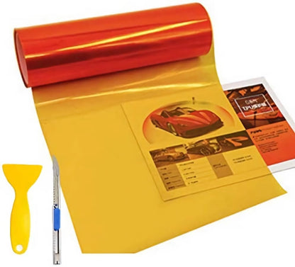 KOMAS 12” X 48” Tint Vinyl Film Sticker Sheet Roll for Car Headlight, Tail Lights, Fog Lights with Squeegee + Cutter (Glossy Orange) - color: Glossy Orange