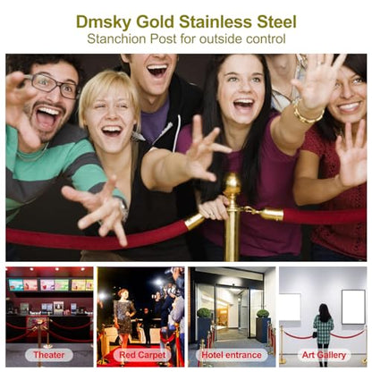 Stainless Steel Stanchion Post Queue 5 ft Red Velvet Rope Red Carpet Ropes and Poles Crowd Control Barriers Sand Injection Hollow Base and Velvet Ropes Set for Party Supplies (8 Pieces, Gold) - color: Gold-8PCS