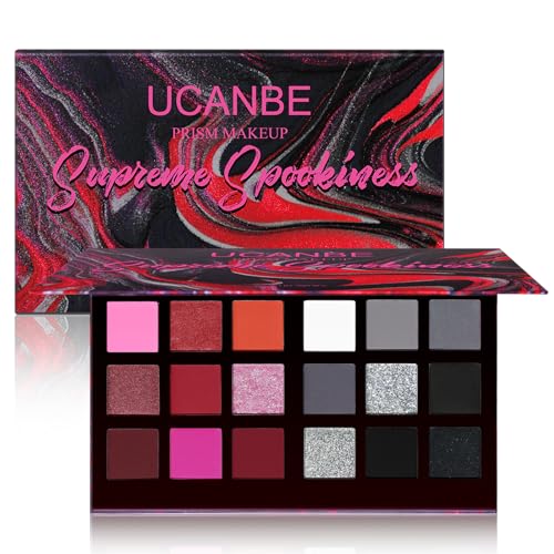 Black Red Goth Smokey Eyeshadow Palette Makeup-18 Colors Gray Silver Pink Burgundy Matte Shimmer Metallic Dark Eye Shadow Pallet for Christmas Halloween Clown Vampire Joker SFX Cosplay Costume Make Up - color: 03# Spookiness
