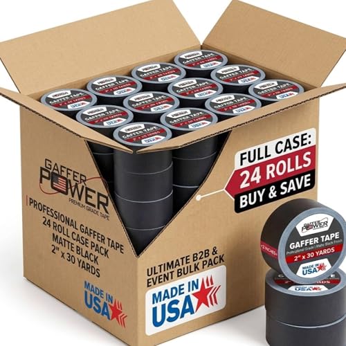 Gaffer Power Black Gaffer Tape 2 Inch x 30 Yards, Bulk Case of 24, USA - color: Black, size: 2 inches x 30 yards | 24 pack
