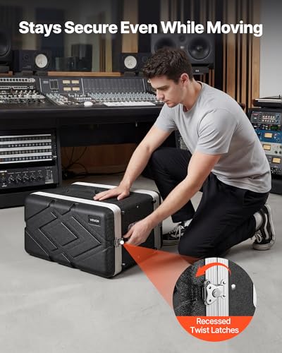 VEVOR 6U Rack Case, 14 in Depth, Server Rack Cabinet Shallow with ABS Construction, Recessed Twist Latches, Detachable Front & Back Cover, Easy Installation, for Amplifier, 11.4 in Internal Depth - size: 17.52 x 13.39 x 20.87 Inches